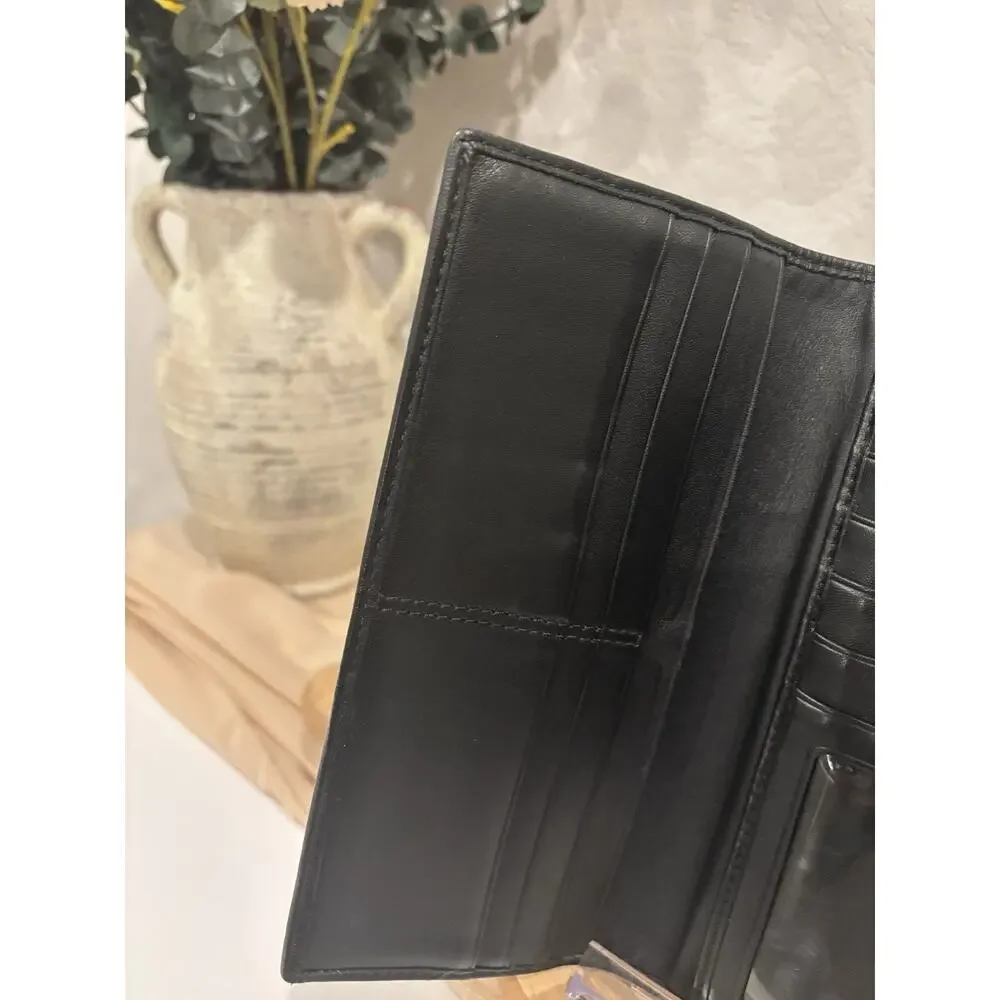 Coach Signature Black & Khaki Jacquard Trifold Wallet Checkbook Organizer